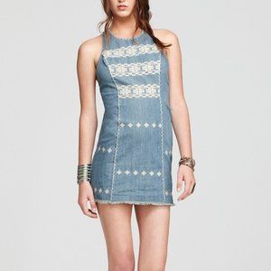 NWT $118 Free People Chambray Embroidered Dress, S